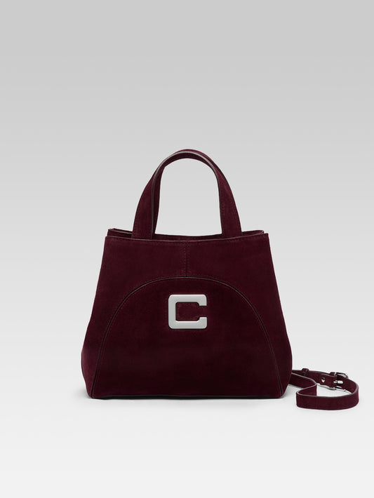 Clem - Mini sac cabas cuir velours aubergine