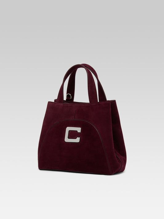Clem - Mini sac cabas cuir velours aubergine - Image numéro 3