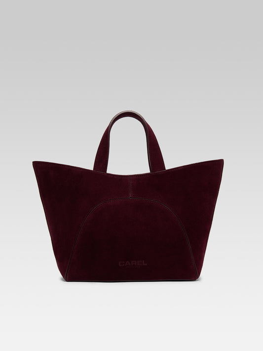 Clem - Mini sac cabas cuir velours aubergine - Image numéro 2