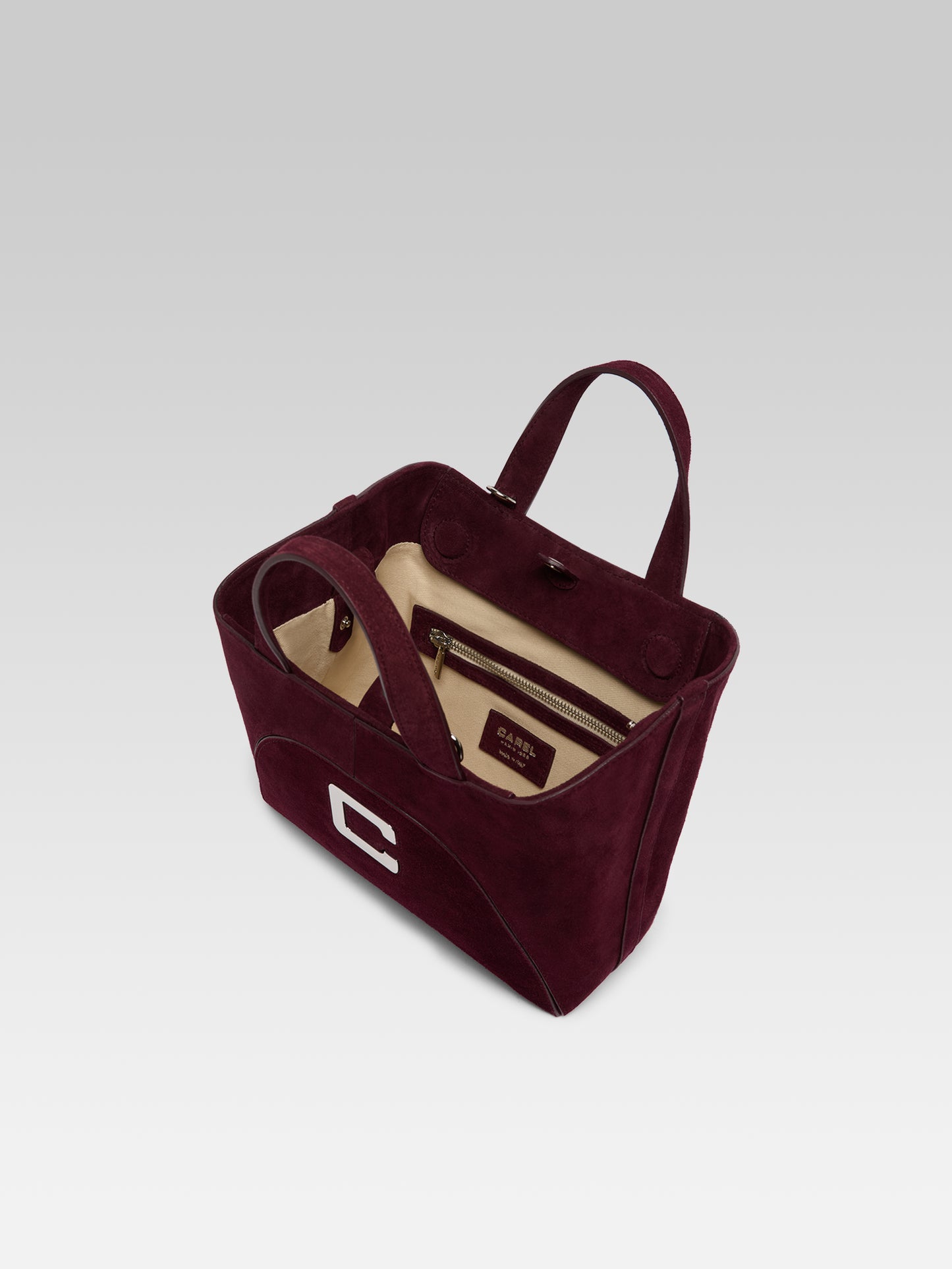 Clem - Mini sac cabas cuir velours aubergine
