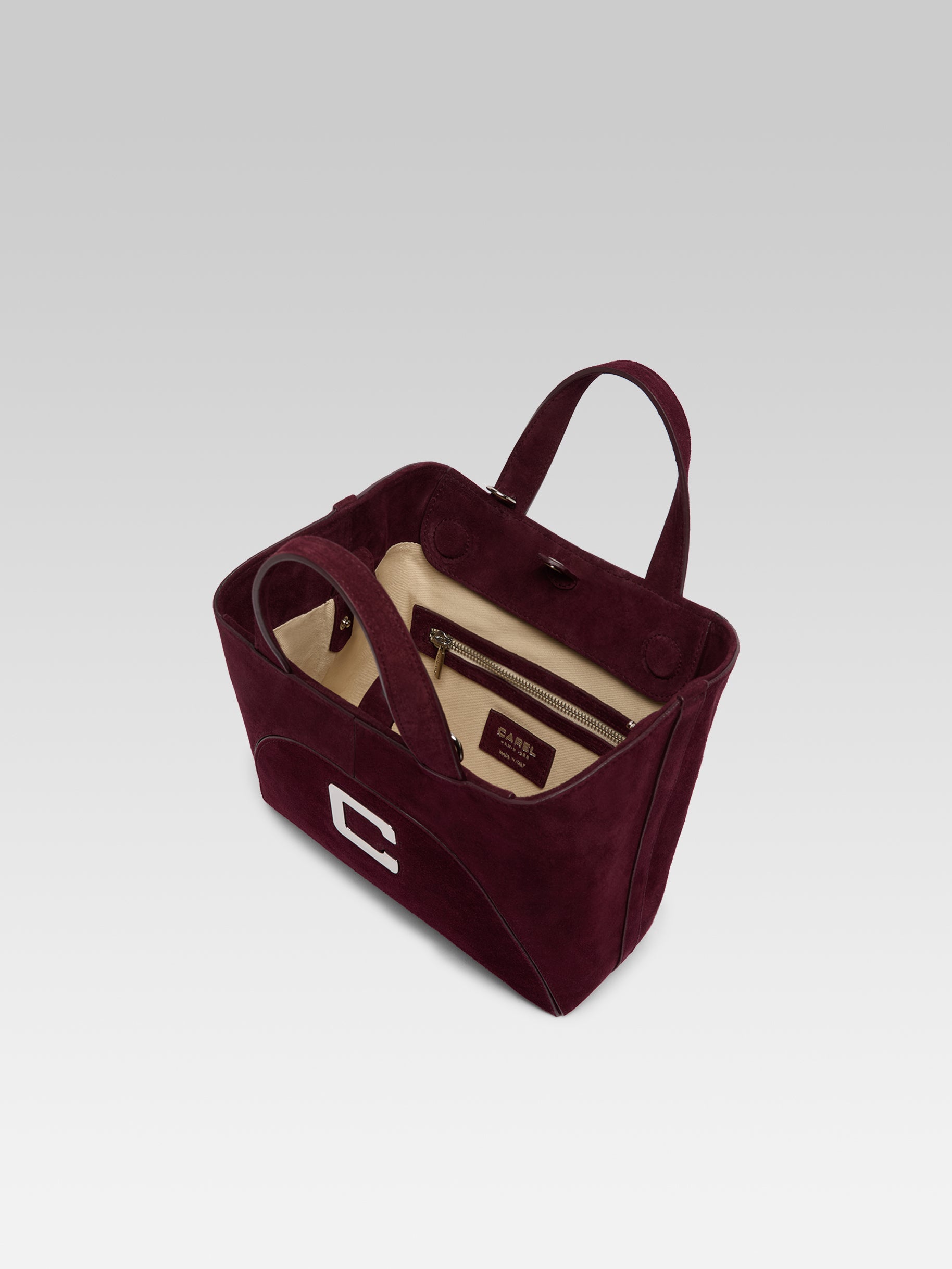 Clem - Mini sac cabas cuir velours aubergine - Image numéro 4