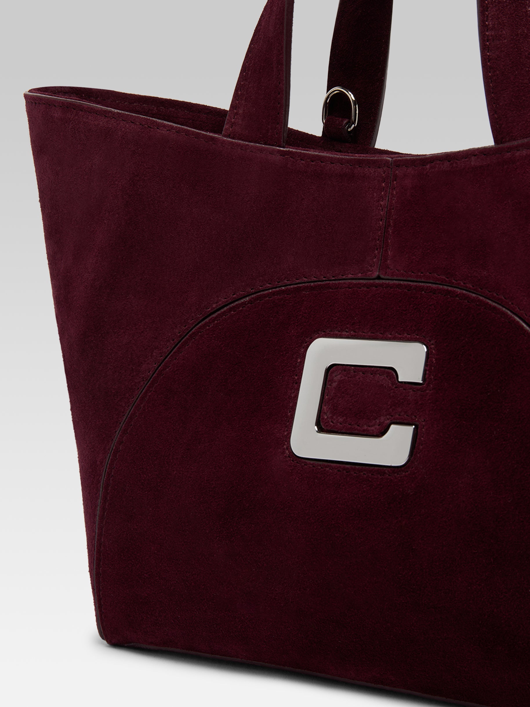 Clem - Mini sac cabas cuir velours aubergine - Image numéro 5