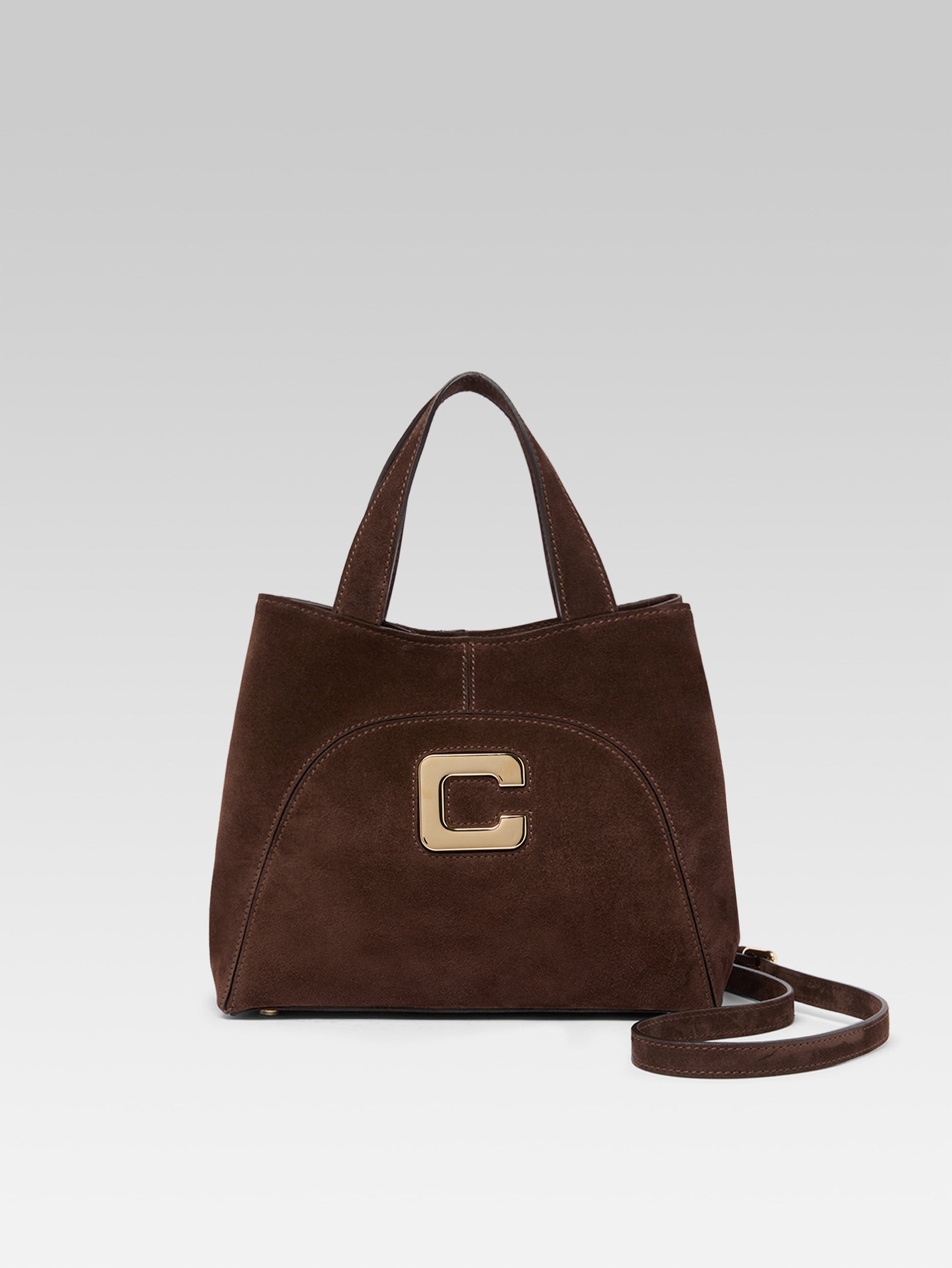 Clem - Mini sac cabas cuir velours marron - Image numéro 1