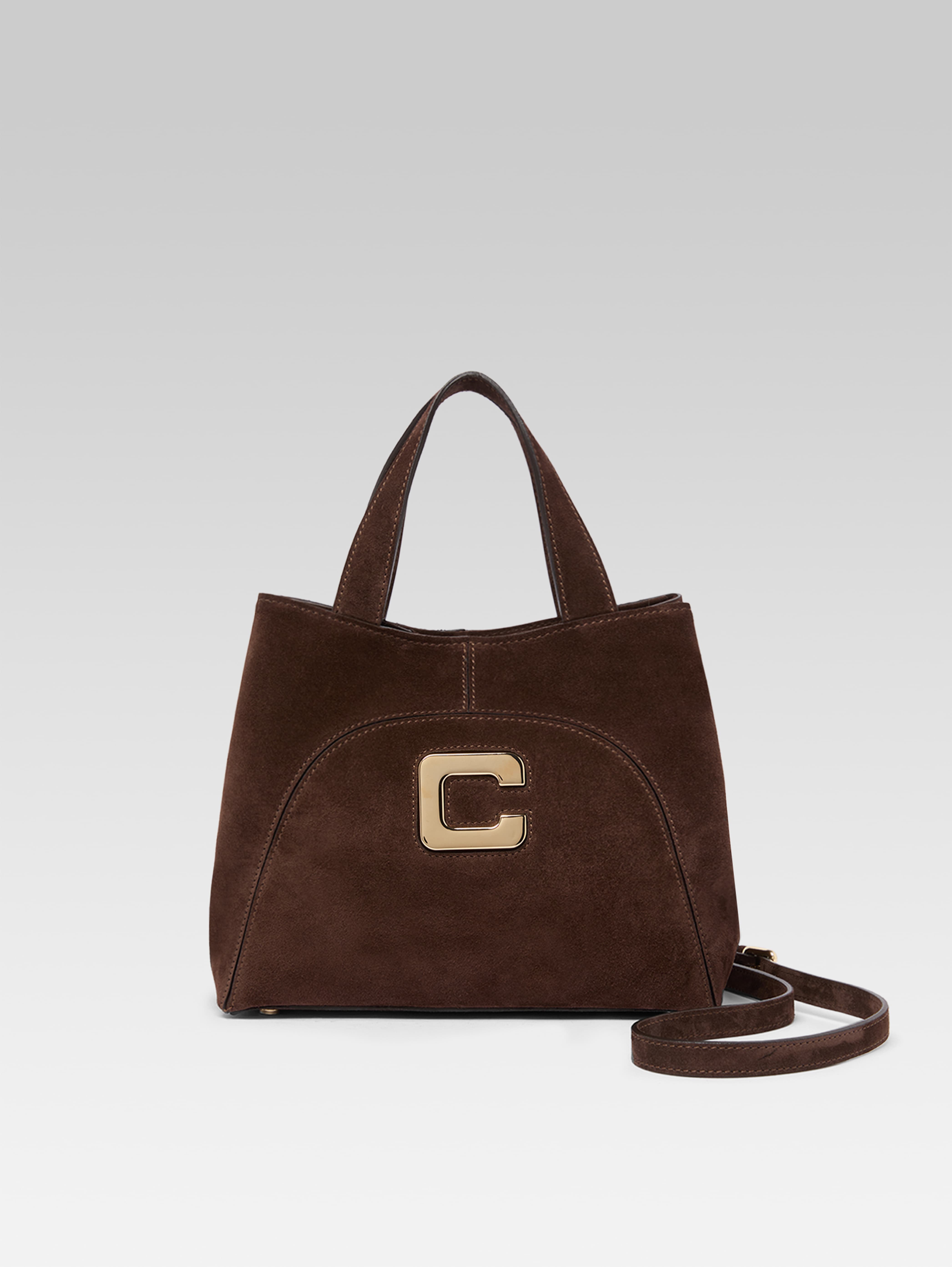 Clem - Mini sac cabas cuir velours marron