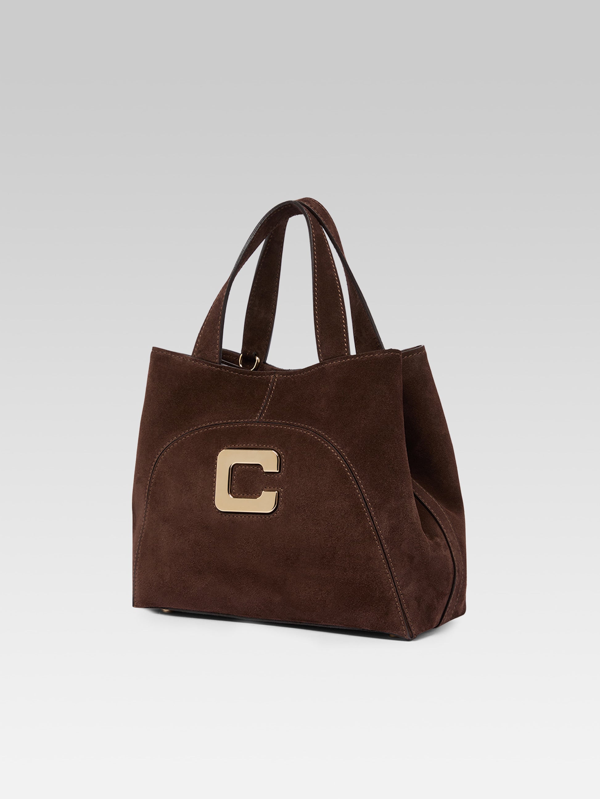 Clem - Mini sac cabas cuir velours marron - Image numéro 2