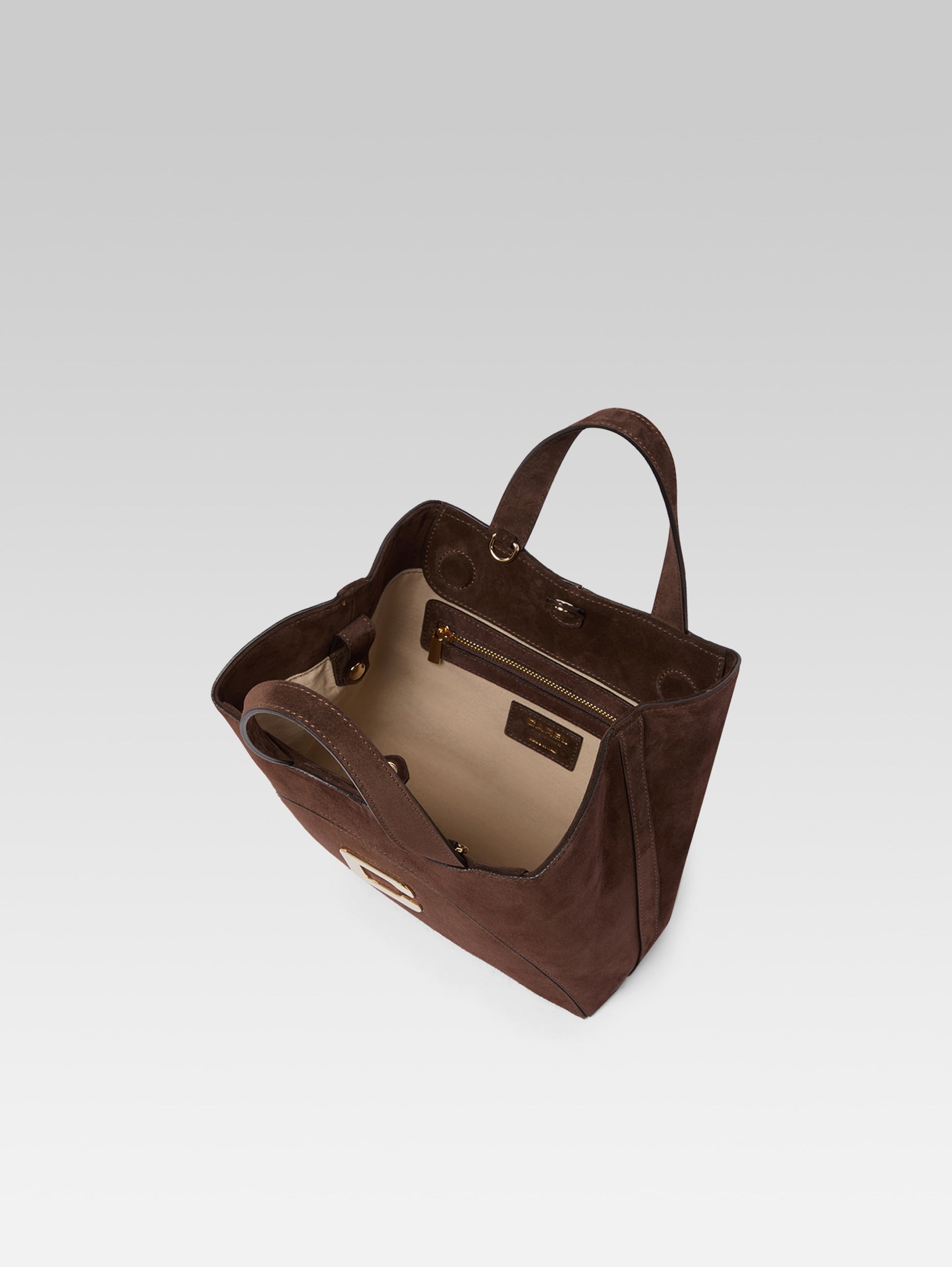 Clem - Mini sac cabas cuir velours marron - Image numéro 4