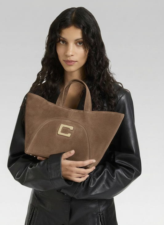 Clem - Mini sac cabas cuir velours mocha - Image numéro 6
