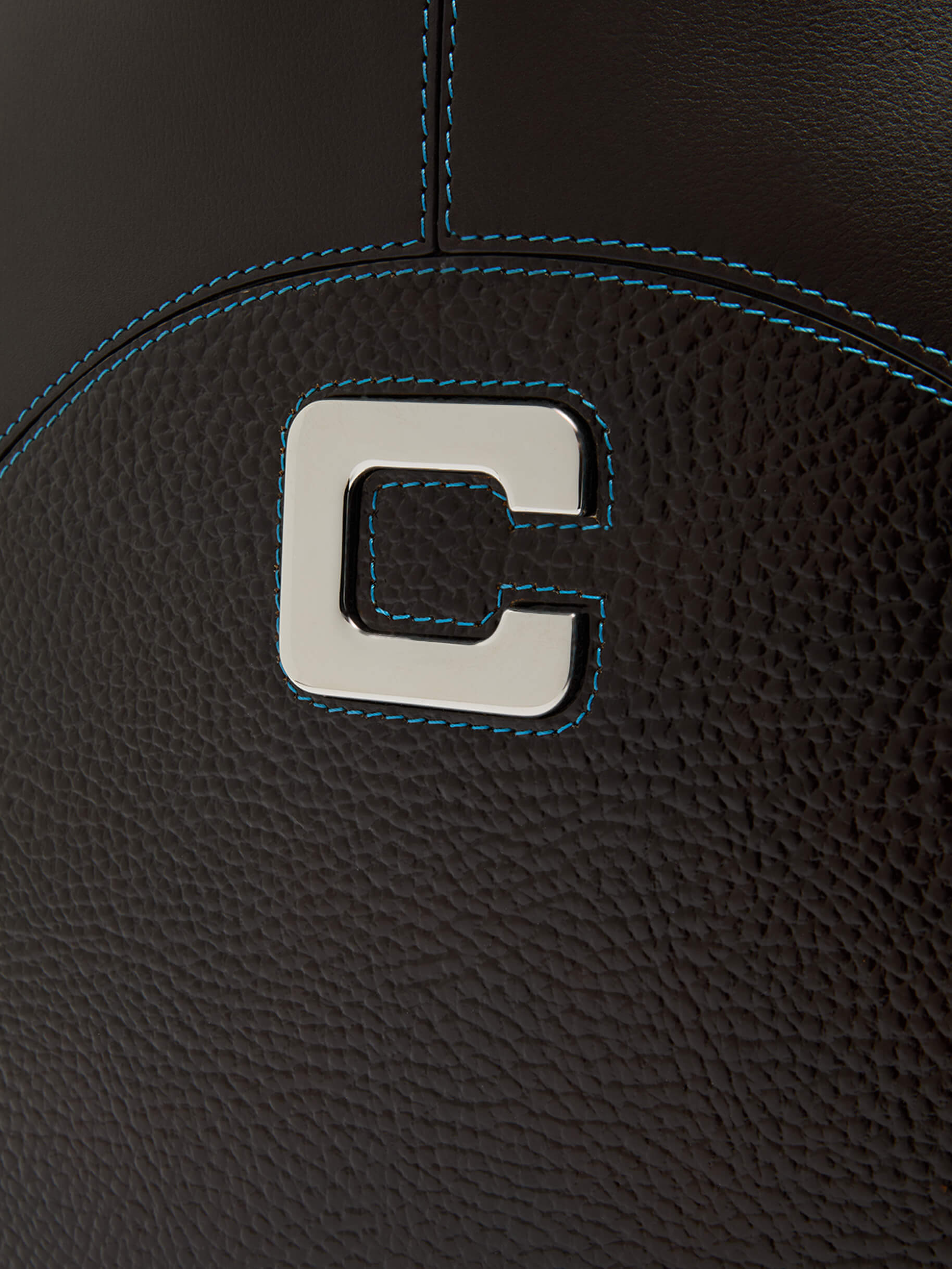 Clemenceau - Brown upcycled smooth and grained leather tote bag with blue stitching - Image number 6