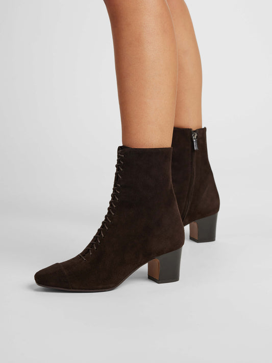 Colette - Bottines à lacets cuir velours marron - Image numéro 5