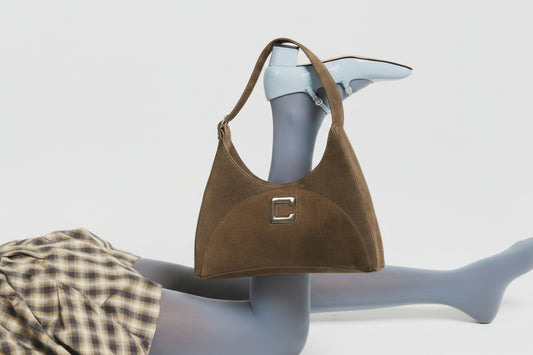 Concorde - Sac épaule cuir velours kaki