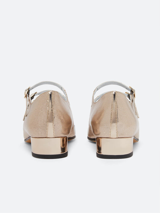 Ariana - Platinum embossed leather Mary Janes ballet flats - Image number 5