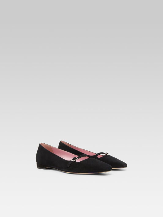 Emilie - Black suede leather ballet flats - Image number 4