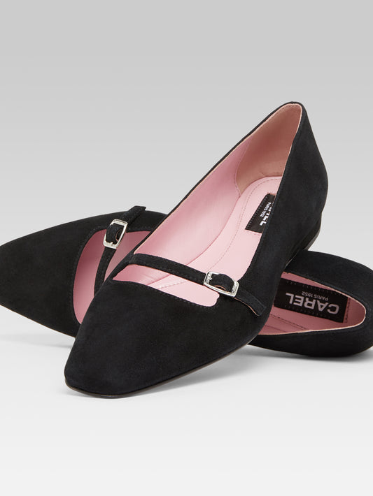 Emilie - Black suede leather ballet flats - Image number 2