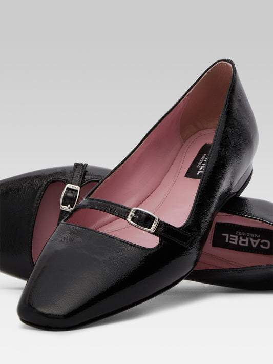 Emilie - Black naplack leather strappy ballet flats - Image number 4
