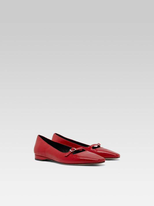 Emilie - Ballerines à brides cuir naplack rouge - Image numéro 5