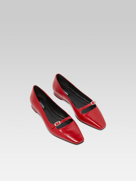 Emilie - Red naplack leather strappy ballet flats - Image number 5