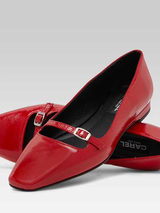 Emilie - Red naplack leather strappy ballet flats - Image number 4