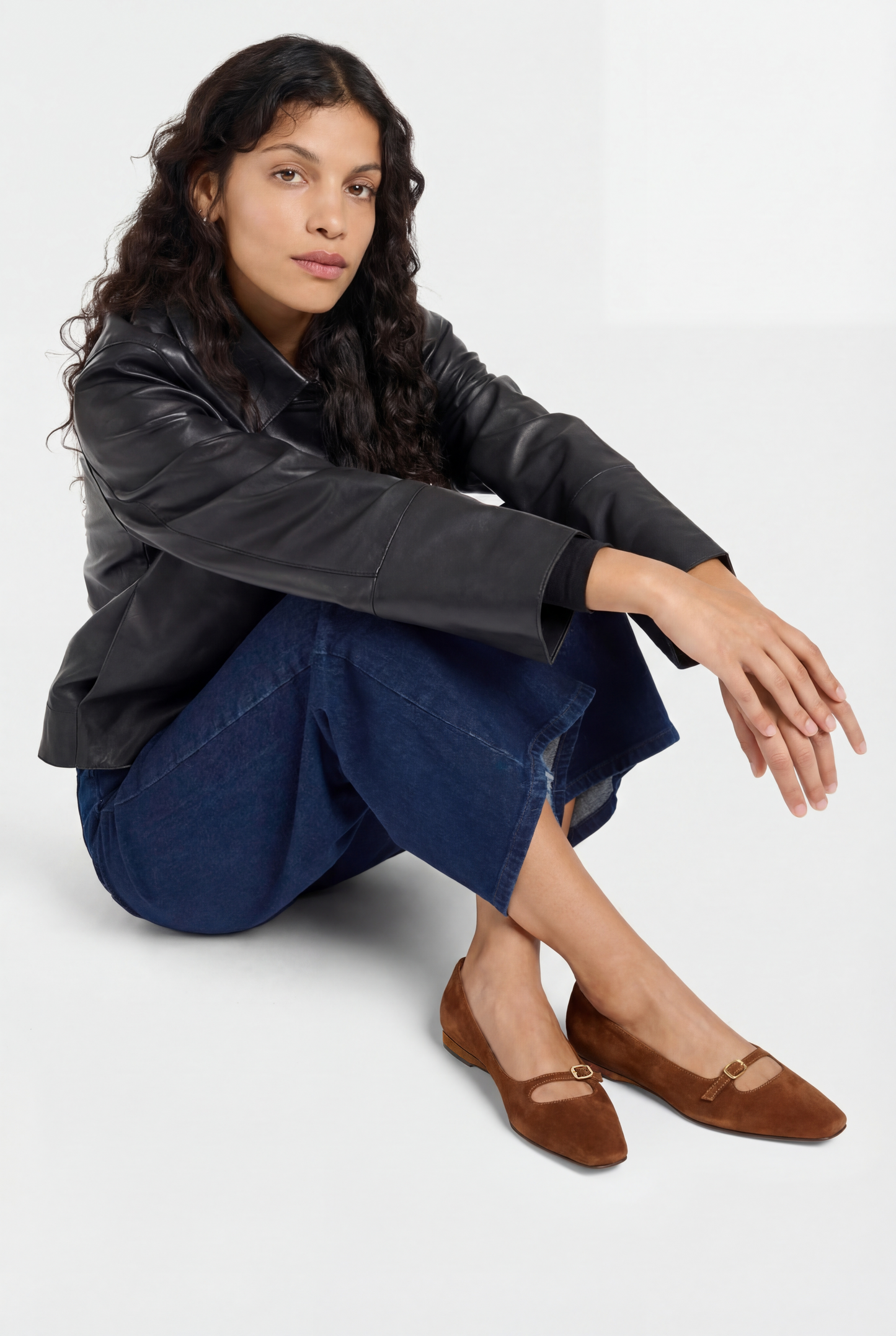 Emilie - Cognac suede leather ballet flats