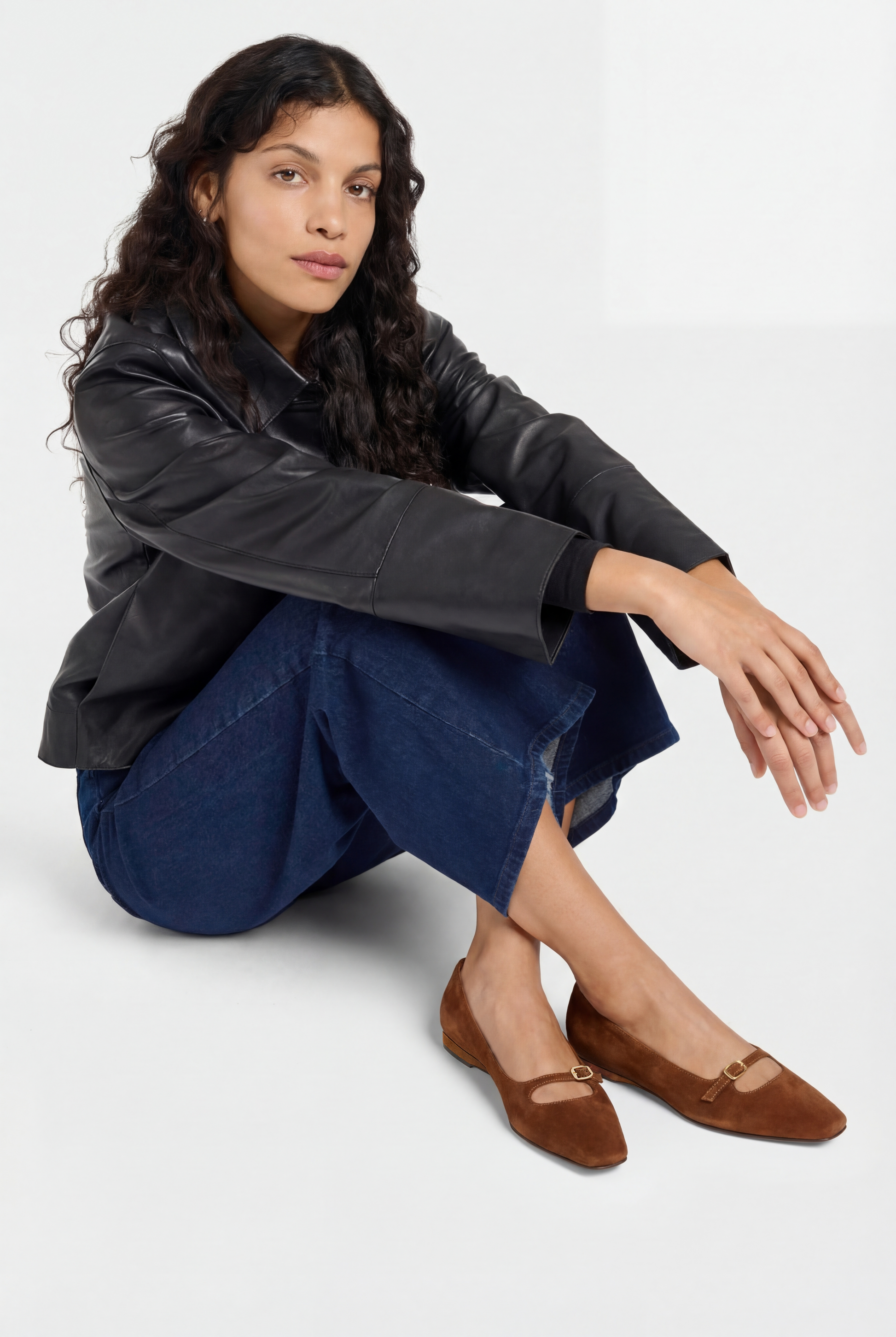 Emilie - Cognac suede leather ballet flats - Image number 3