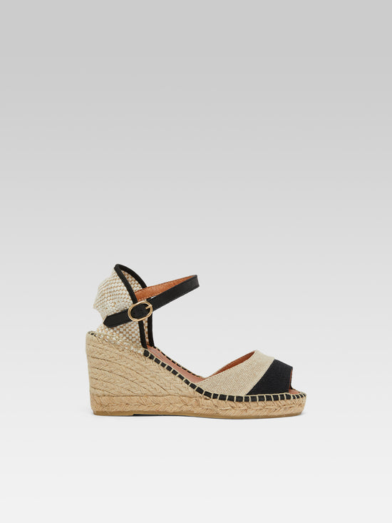 carel Espelette - Espadrilles compensées lin naturel et noir