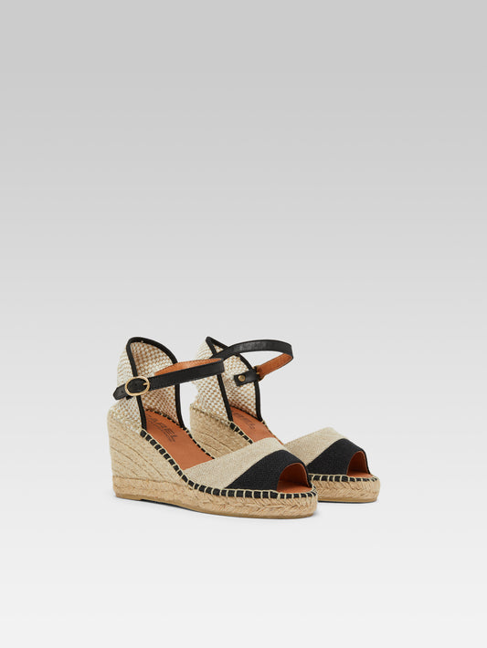Espelette - Espadrilles compensées lin naturel et noir - Image numéro 4