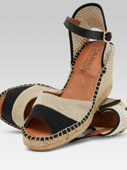 Espelette - Espadrilles compensées lin naturel et noir - Image numéro 2