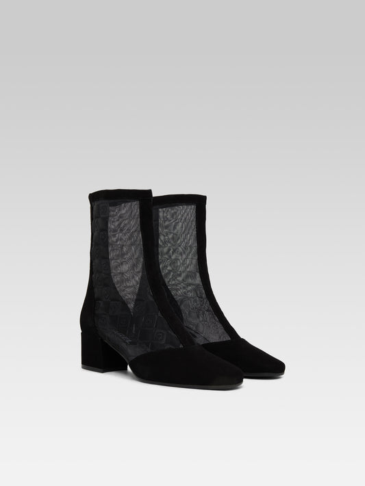 Estimenight - Black suede and mesh ankle boots - Image number 5