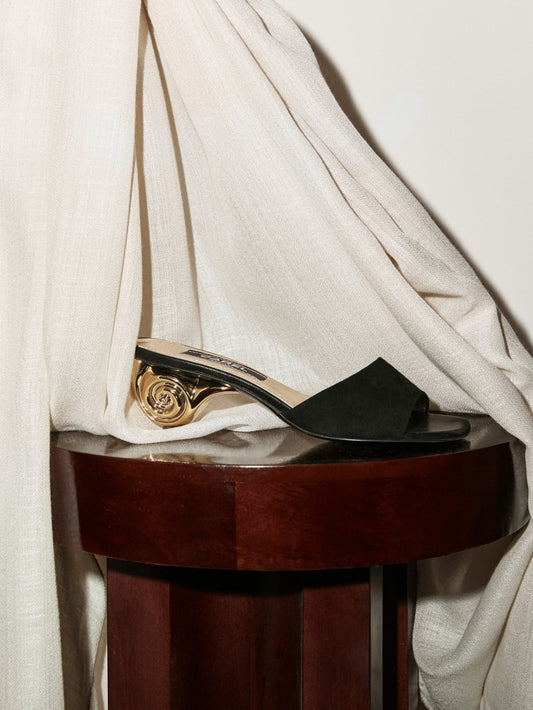 Naiade - Black suede leather mules with shell heel - Image number 3