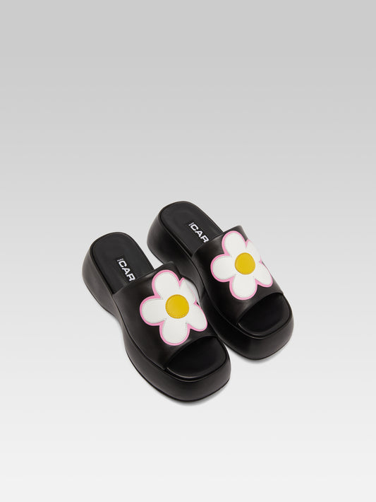 Flower - Black leather platform mules - Image number 2