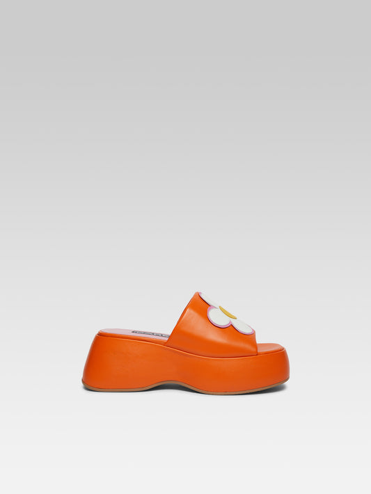 Flower - Orange leather platform mules