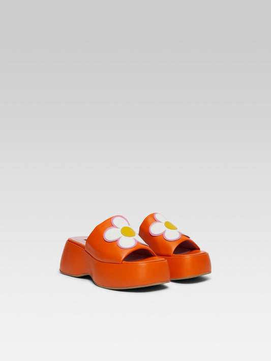 Flower - Orange leather platform mules - Image number 4