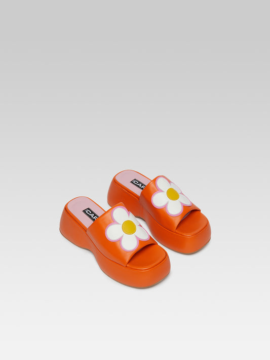 Flower - Orange leather platform mules - Image number 3
