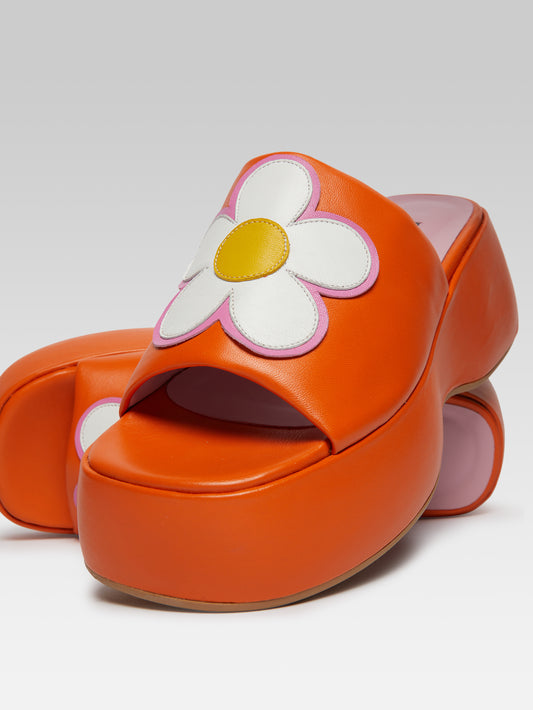 Flower - Orange leather platform mules - Image number 2