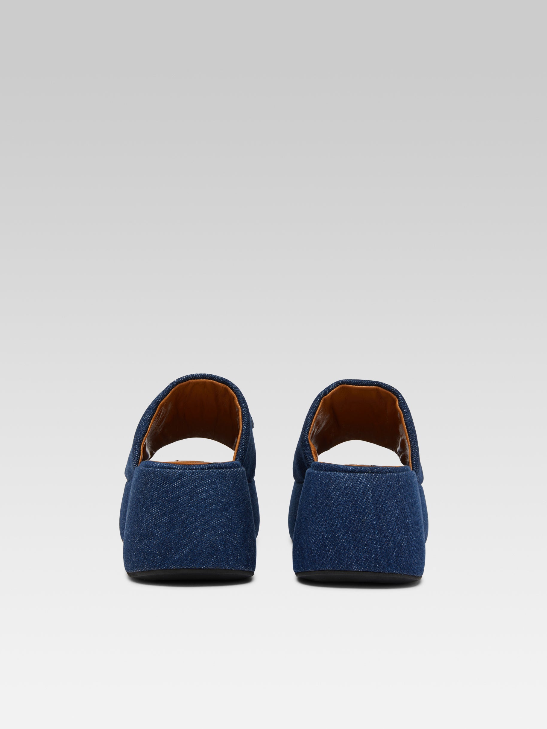 Flower - Mules à plateforme bicolores tissu jean bleu - Image numéro 6