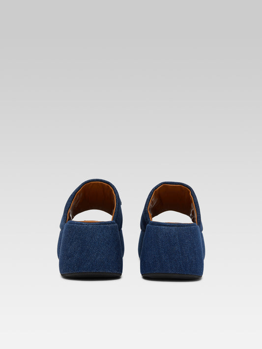 Flower - Two-tone blue denim fabric platform mules - Image number 6