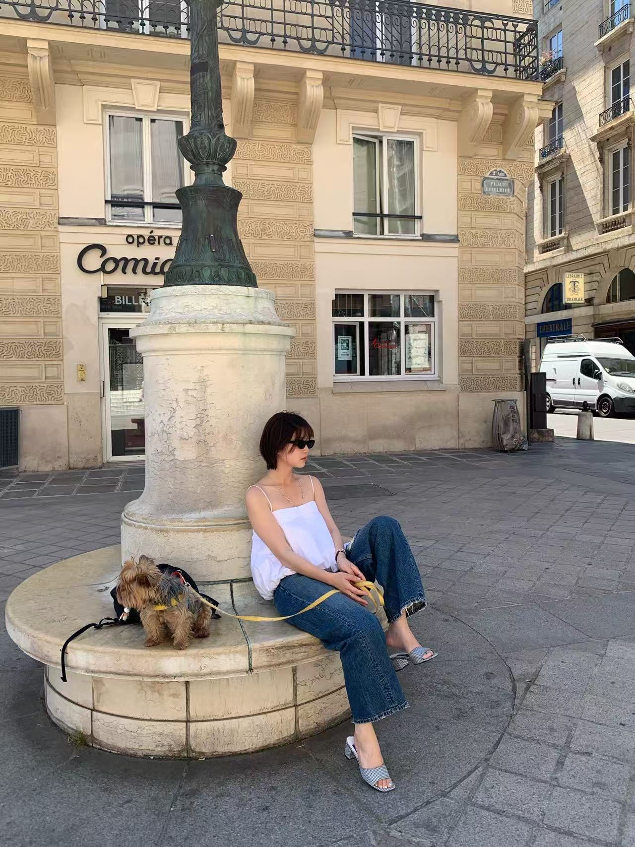 Gina - Mules tissu vichy bleu et blanc