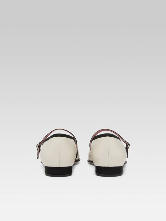 Gisele - Beige leather and black grosgrain Mary Janes ballet flats - Image number 7