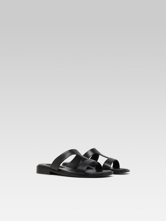 Ilienne - Black leather flat mules - Image number 4