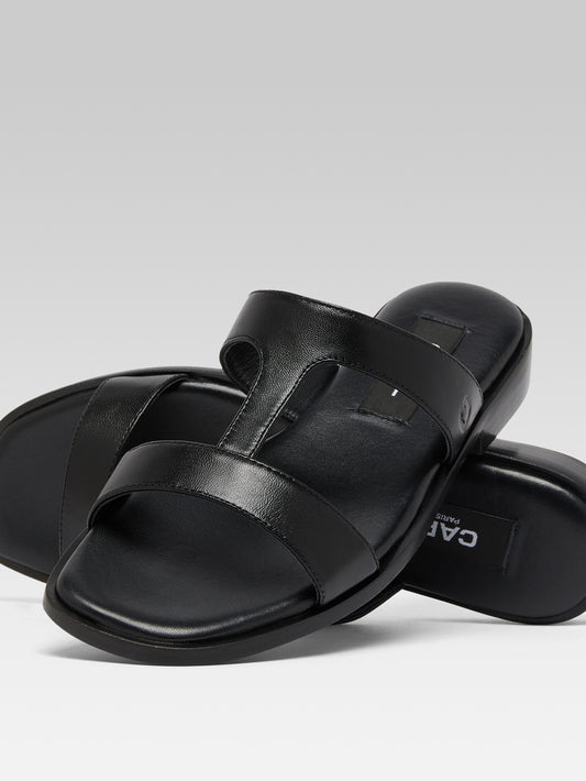 Ilienne - Black leather flat mules - Image number 2