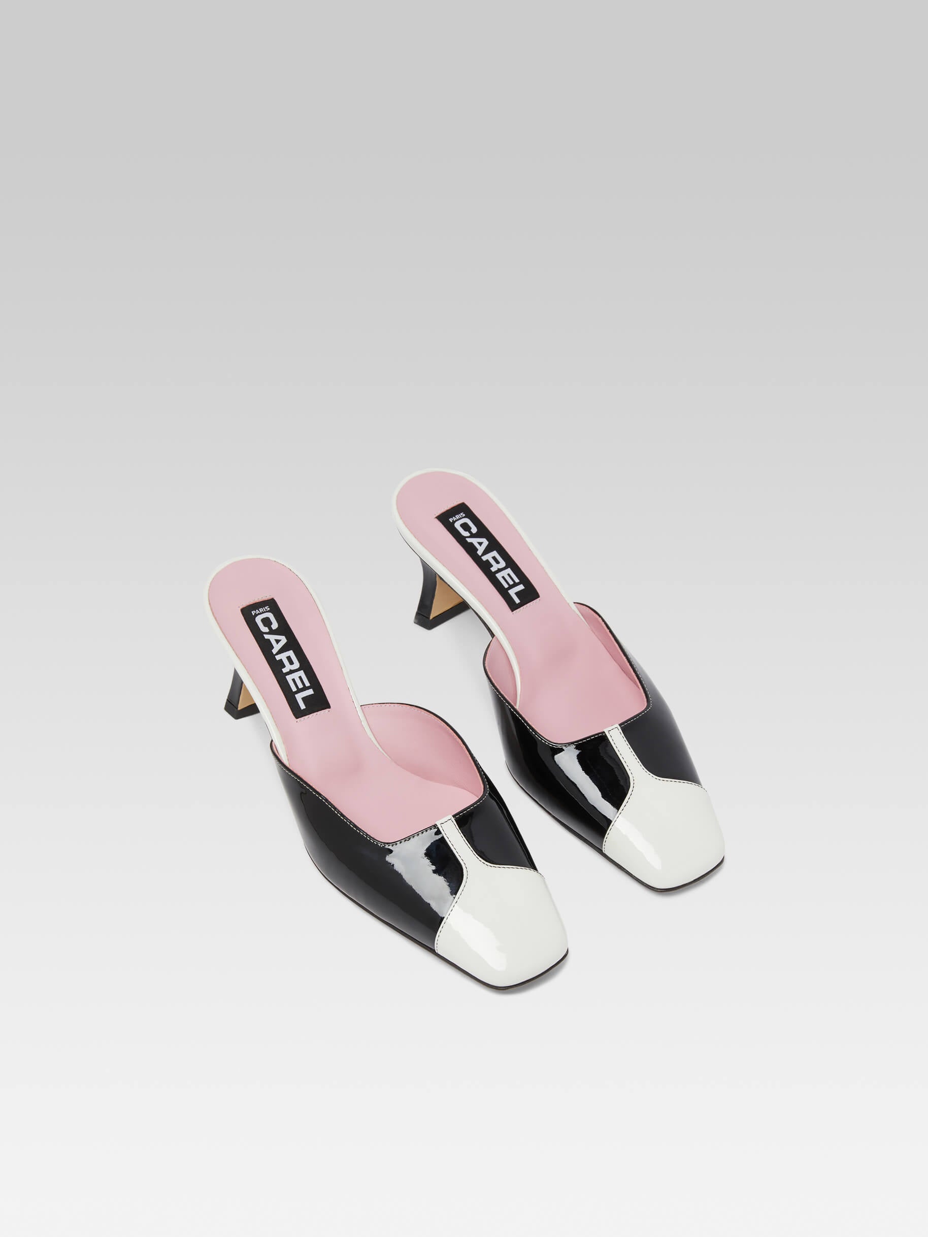 Isa - Mules à talons cuir verni noir et blanc - Image numéro 4