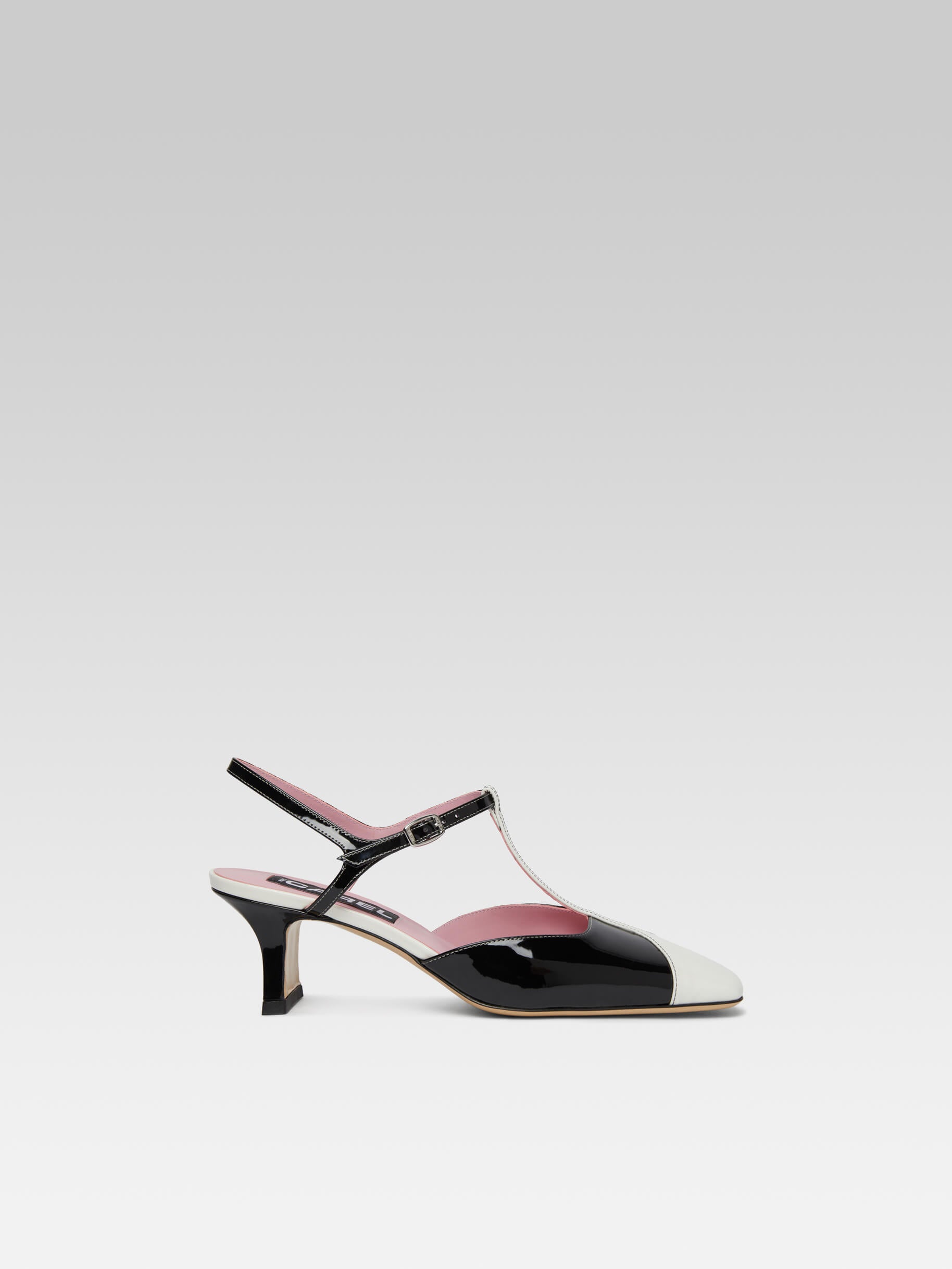 Isadora - Black and white patent leather heeled sandals - Image number 1