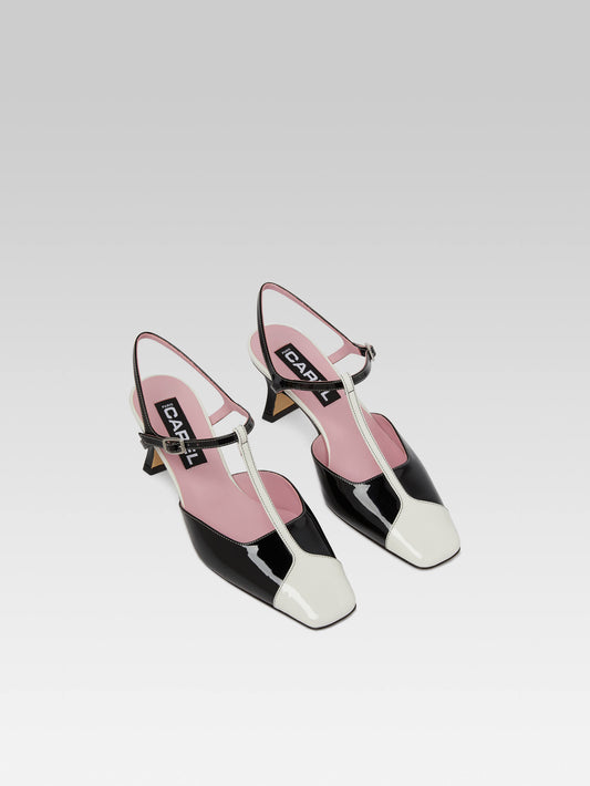 Isadora - Black and white patent leather heeled sandals - Image number 2
