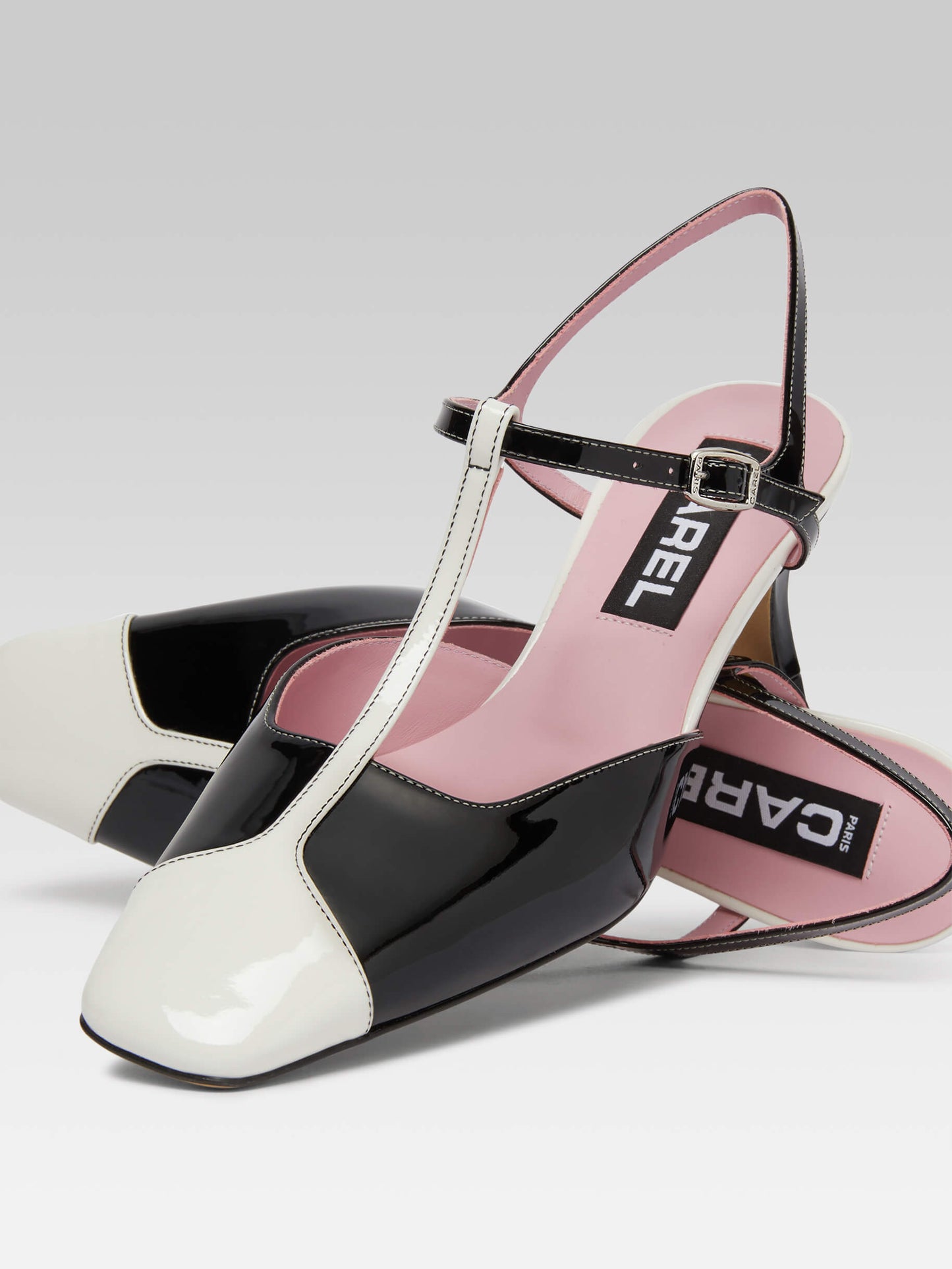Isadora - Black and white patent leather heeled sandals