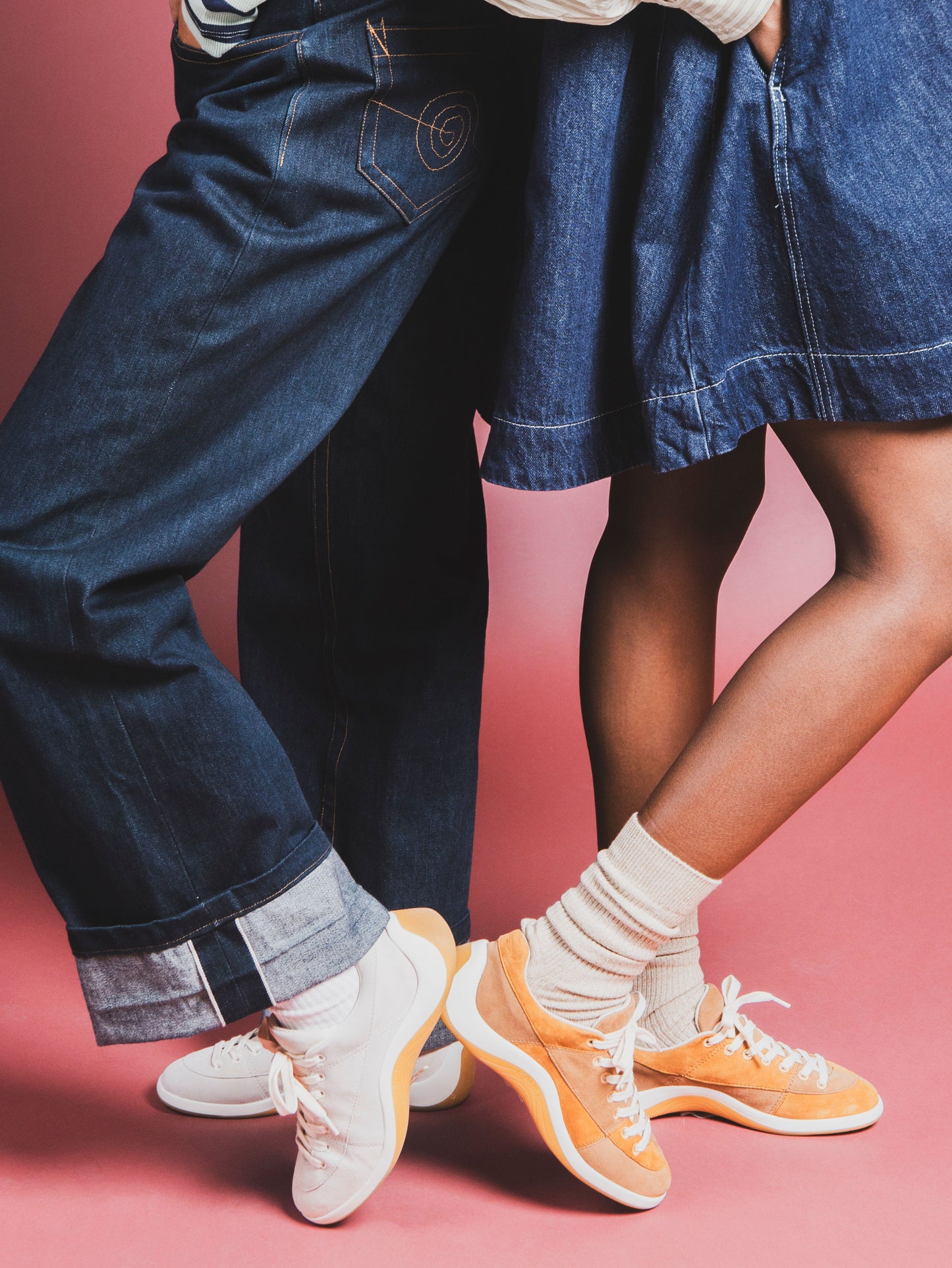 Jane - Two-tone beige suede leather tennis shoes