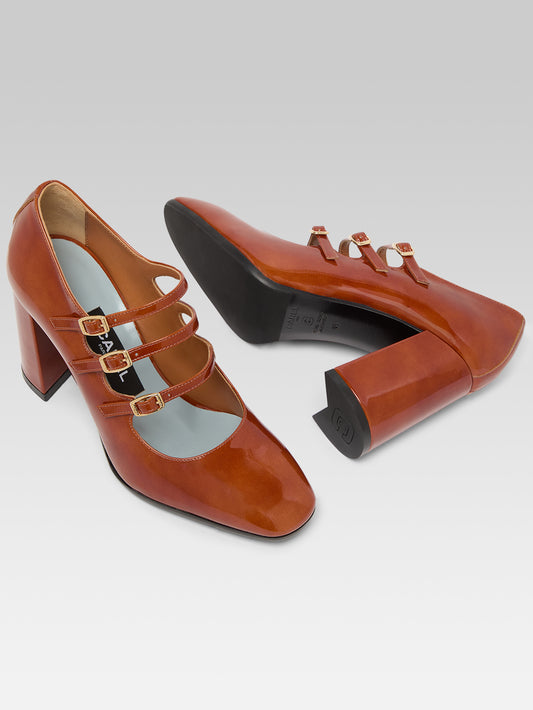 Keel - Escarpins babies cuir verni caramel  - Image numéro 5