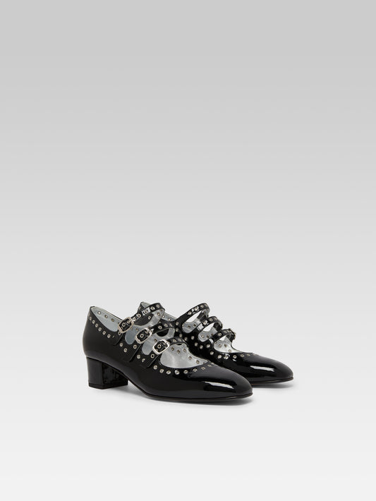 Camden - Escarpins babies cuir verni noir à oeillets - Image numéro 5