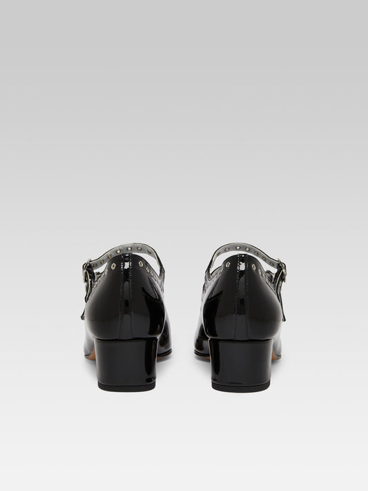 Camden - Black patent leather eyelet Mary Janes pumps - Image number 6
