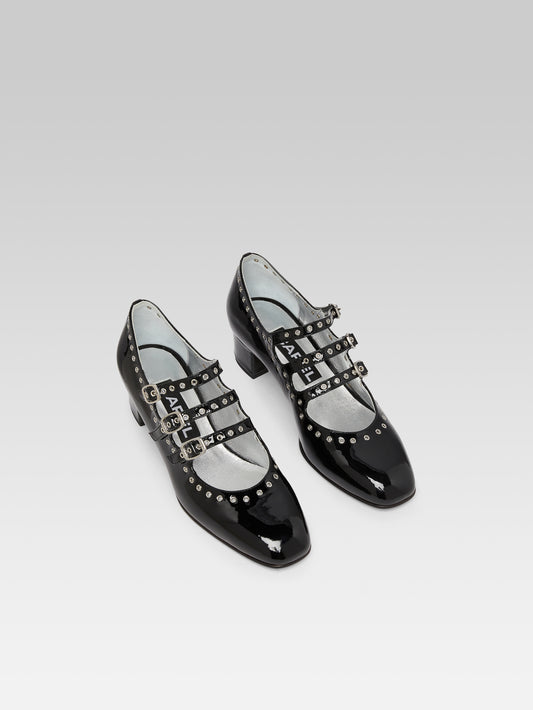 Camden - Escarpins babies cuir verni noir à oeillets - Image numéro 4