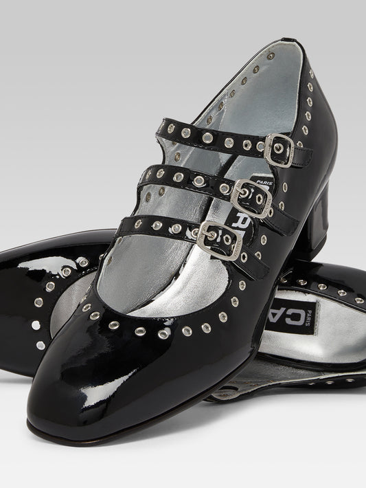 Camden - Escarpins babies cuir verni noir à oeillets - Image numéro 2