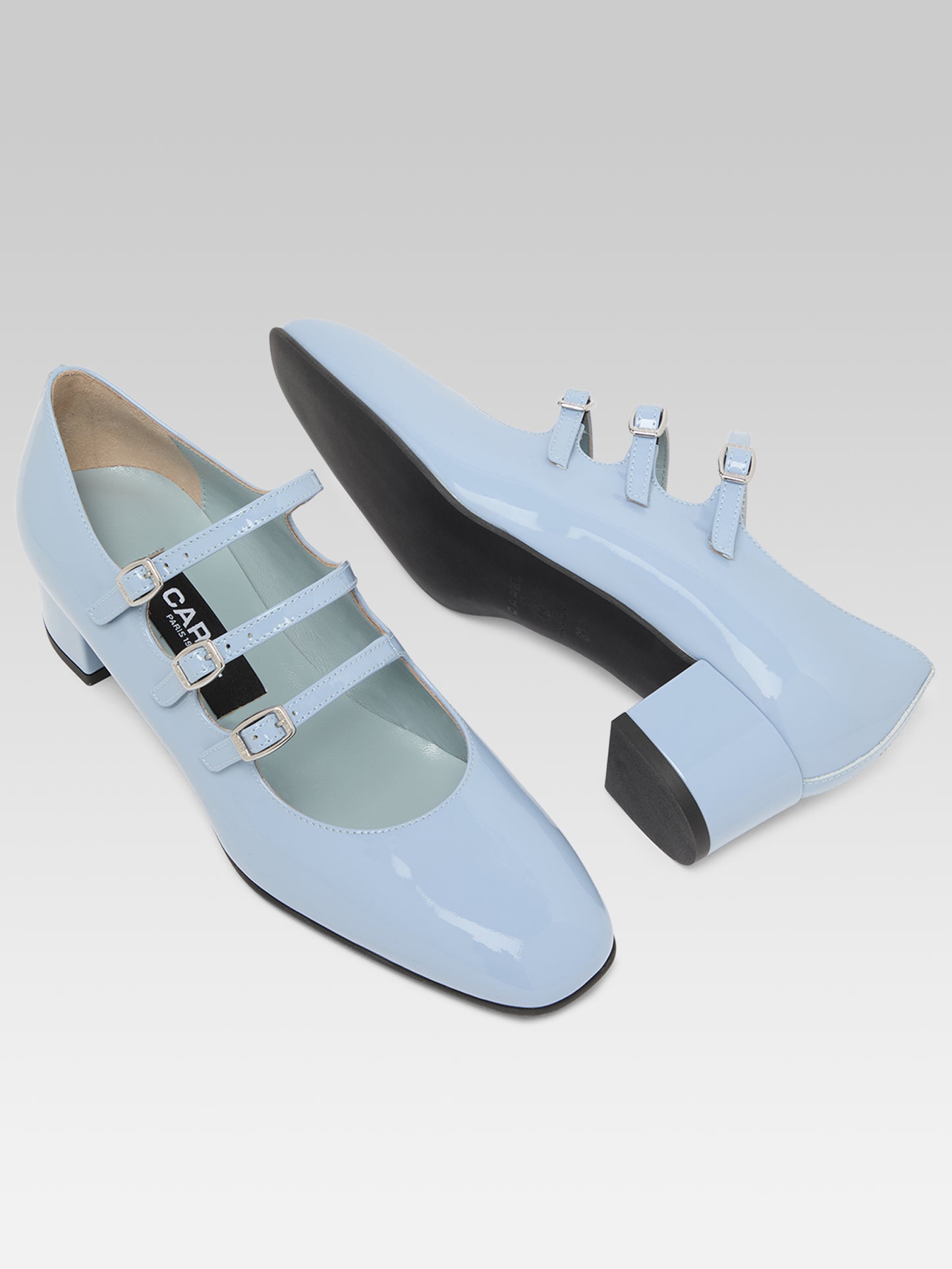 Kina - Escarpins babies cuir verni bleu ciel